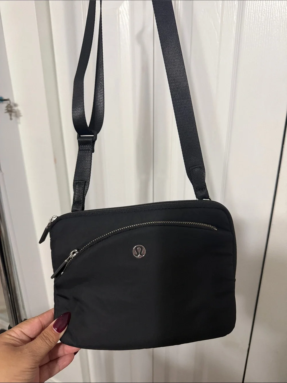 lululemon athletica Black Crossbody Messenger Bag with Silver Accents